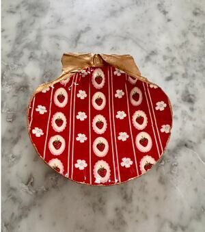 Vintage Strawberry Floral Red Trinket Dish